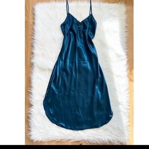 vintage blue satin slip dress long maxi intimate sleepwear keyhole front